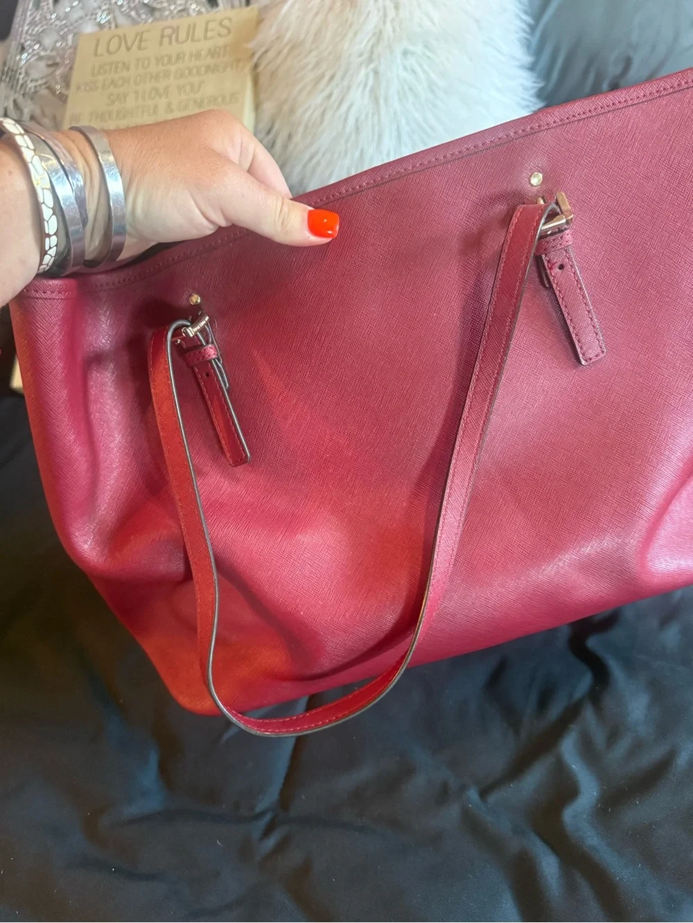 Michael Kors Red Saffiano Leather Tote with Gold Hardware